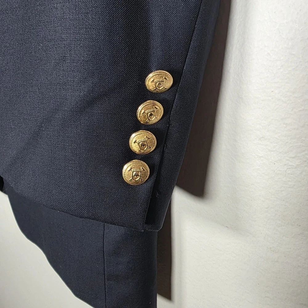 Ralph Lauren Mens 42R Navy Blue Gold 2-Button 100% Wool Blazer Jacket Sport Coat